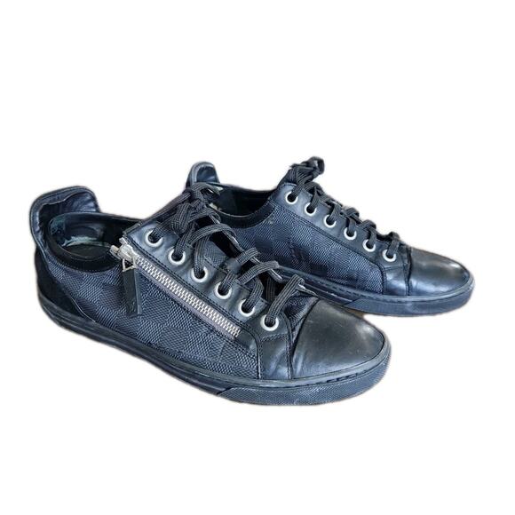 Louis Vuitton Graphite Black Damier Low Top Sneaker Leather Shoes Mens Size 6 - Picture 3 of 14